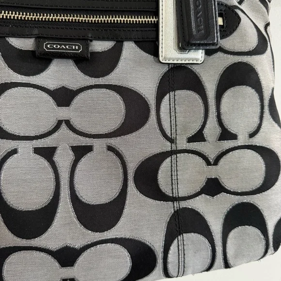 Coach Daisy Black and Silver Signature Tote Bag with 2 Hangtags